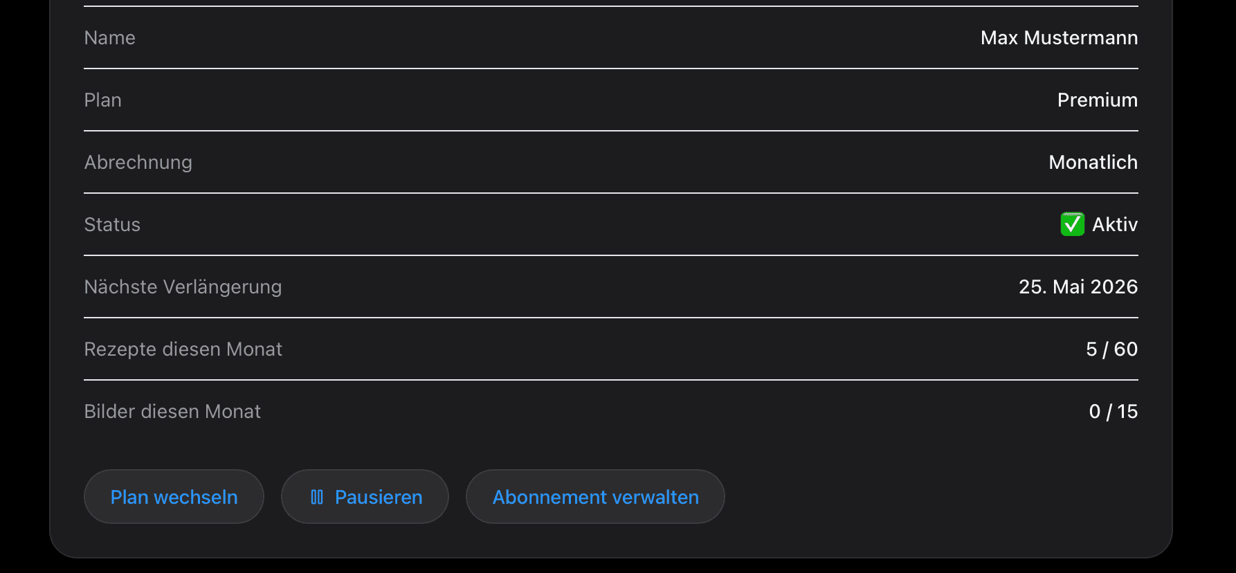 Abonnement pausieren — 1, 2 oder 3 Monate